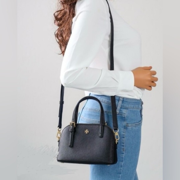Tory Burch Emerson Mini Dome Satchel Crossbody – Black Saffiano Leather NWT - Picture 1 of 13